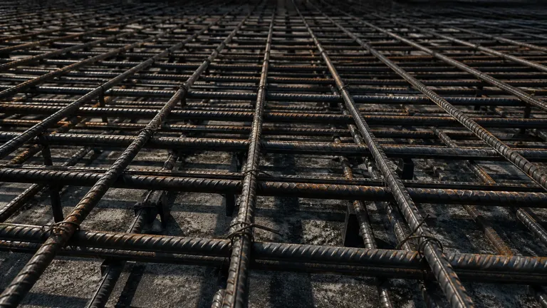 Treillis d’armature en acier préparé pour renforcer une dalle de béton